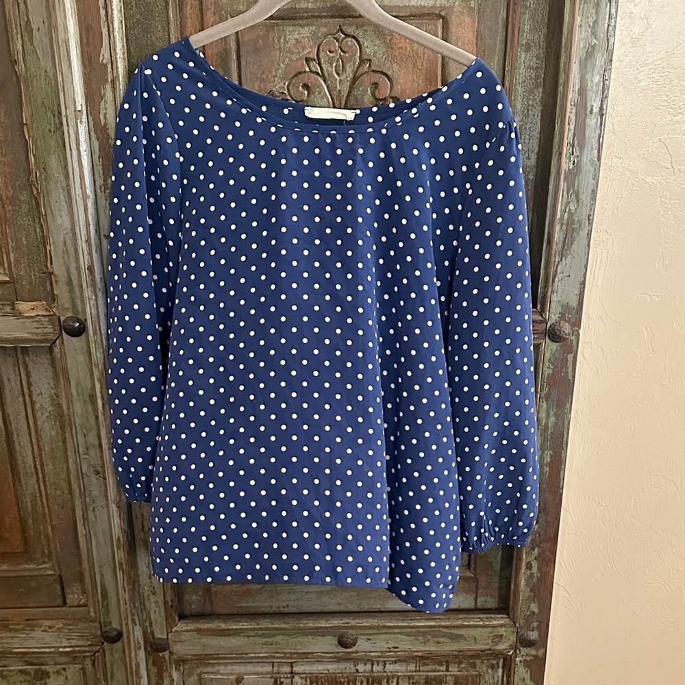 Peach Love California blue Polka Dot Blouse